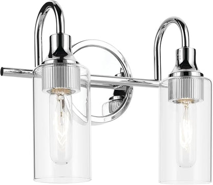 Kichler Kavi 12.5" 2-Light Vanity Light with Clear Glass in Chrome, Damp Rated, for Bathroom, Powder Room, Over a Mirror, (12.5" W x 10" H), 55210CH