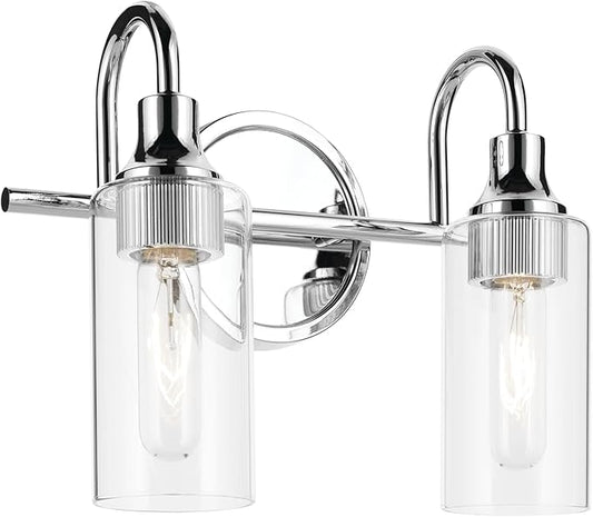 Kichler Kavi 12.5" 2-Light Vanity Light with Clear Glass in Chrome, Damp Rated, for Bathroom, Powder Room, Over a Mirror, (12.5" W x 10" H), 55210CH