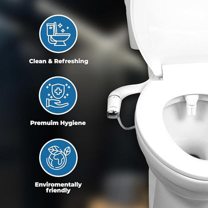 GenieBidet Bidet Attachment for Toilet, Ultra-Slim Self Cleaning Toilet Bidet with Separate Rear & Feminine Cleansing Nozzles, Includes Travel Bidet & 4 Accent Rings (Right-Handed)