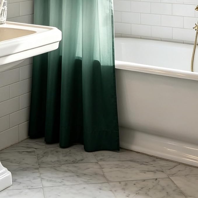 Felisa Ombre Dark Green and White Shower Curtain Liner,Waterproof Fabric Shower Curtain with 3 Weighted Magnets, Odorless Cloth Lightweight Bathroom Curtain,Sturdy Rustproof Grommets,72 x 72