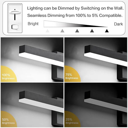 PRESDE Bathroom Light Fixtures Dimmable 40in Black LED Vanity Light for Bathroom Wall Lighting Fixtures Over Mirror（Cold White 6000K）