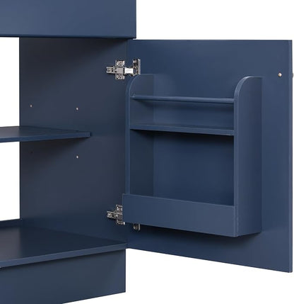 Christopher Knight Home Vanes Wood Frame 20" Bathroom Vanity with Ceramic Sink, Cabinet with Soft-Closing Door Shelf and Adjustable Shelf, Open Back, Metal Hardware, Storage/Organizer, Blue