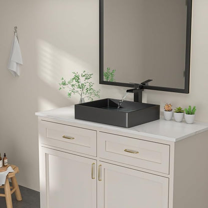 Dcolora 19 In. Black Drop In Bathroom Vessel Sink, 16 Gauge Stainless Steel, Rectangle Design with Drain Assembly, 15"D x 19"W x 4"H #DC-VS261203