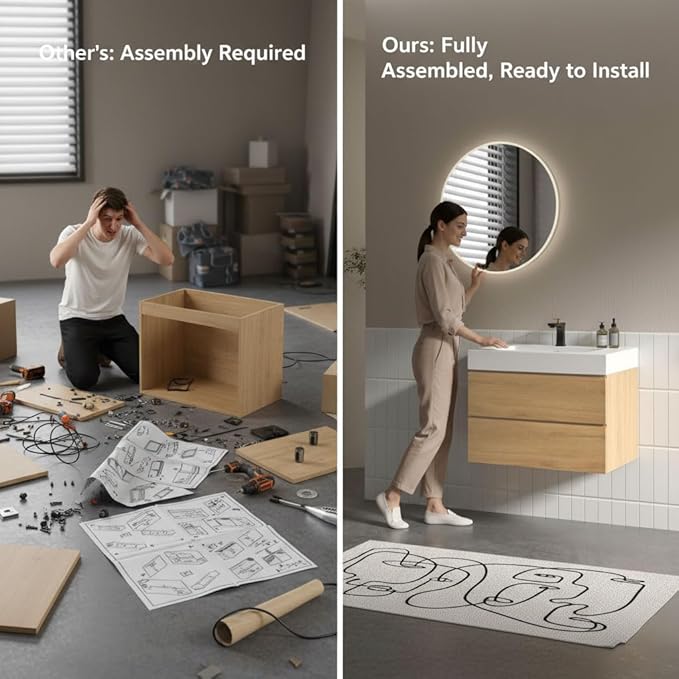 30" Floating Bathroom Vanity with Sink, Modern Bathroom Cabinet with Top and Soft Close Drawers, Spacious Storage for Small Space, Natural Oak - Lavanda Collection