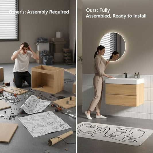 30" Floating Bathroom Vanity with Sink, Modern Bathroom Cabinet with Top and Soft Close Drawers, Spacious Storage for Small Space, Natural Oak - Lavanda Collection