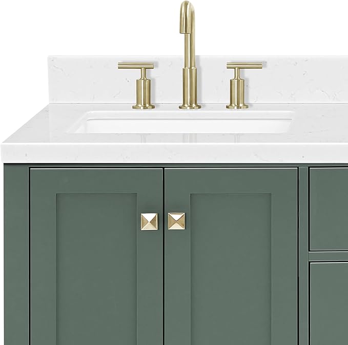 ARIEL Cambridge 66 Inch Double Rectangle Sink Bathroom Vanity with Carrara White Quartz Countertop 1.5 Inch in Vintage Green