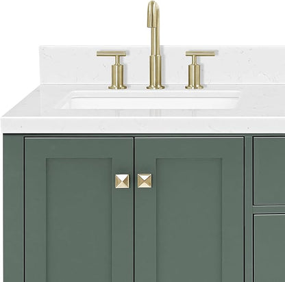 ARIEL Cambridge 66 Inch Double Rectangle Sink Bathroom Vanity with Carrara White Quartz Countertop 1.5 Inch in Vintage Green