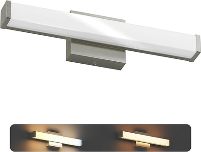18 Inch Bathroom Vanity Light Fixtures with Night Light: Long Square Wall Mounted LED Lighting Bar Over Mirror with 5CCT & 2200K Color Changing, 120V, 780-900lm, ETL, Brushed Nickel, 1 Pack