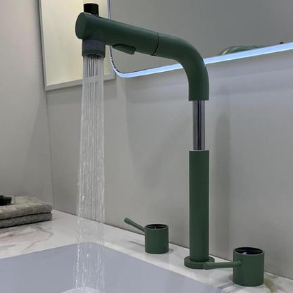 3 Hole Basin Faucets Pull Out Basin Mixer Faucet Brass-Green