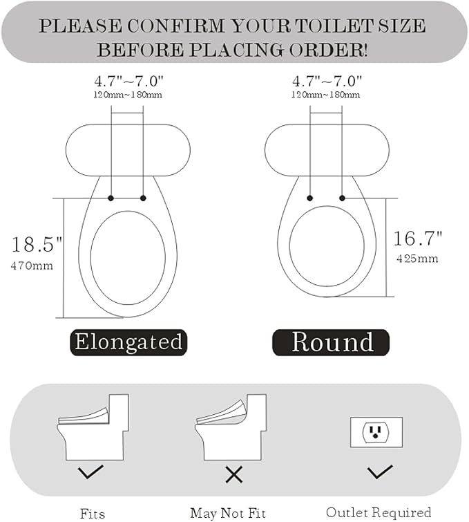 Heated Bidet Toilet Seat with Dual-Position Control Mode, Side Panel & Remote Control, Self-Cleaning Nozzle, Adjustable Warm Water and Dryer, Display Screen, Night Light, Elongated