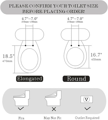 Heated Bidet Toilet Seat with Dual-Position Control Mode, Side Panel & Remote Control, Self-Cleaning Nozzle, Adjustable Warm Water and Dryer, Display Screen, Night Light, Elongated