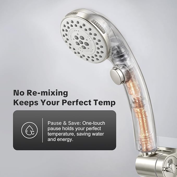 OFFO Shower Head with Handheld, 5 Mode Handheld Shower Head with On Off Switch for Water Saving, High Flow Powerful Boosting Showerheads with 60" Stainless Steel Hose & Holder, Brushed Nickel