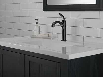 Delta Woodhurst Matte Black Bathroom Faucet 1 Hole, Single Hole Bathroom Sink Faucet for Vanity, Metal Push-Pop Drain Assembly, Matte Black 532-BLMPU-DST