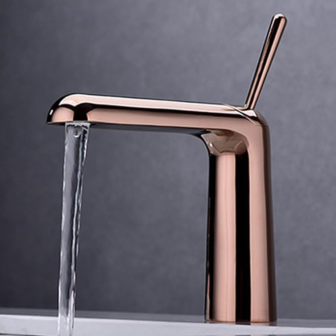 Faucet for Bathroom Sink Single Handle Brass Bathroom Water Faucet Single Hole Rose Gold