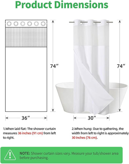 eachope No Hook Linen Texture Shower Curtain with Snap-in Liner,36x74 White | 230GSM Thick Fabric,Hotel Luxury Decor,Mesh Top Window,Waterproof & Machine Washable,for Shower Stall or Bathroom