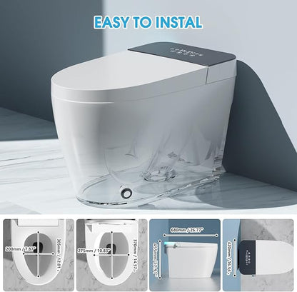 Smart Toilet with Bidet Built In with Warm Water Sprayer and Dryer | Foot Sensor Operation,Heated Seat toilet with LED Display for Bathroom,Auto Dual Flush