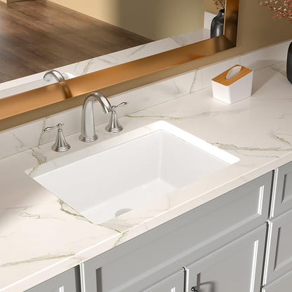 Lordear Undermount Bathroom Sink 22x16 Inch White Porcelain Ceramic Rectangular Bathroom Vanity Sinks Under Counter Sink Basin with Overflow
