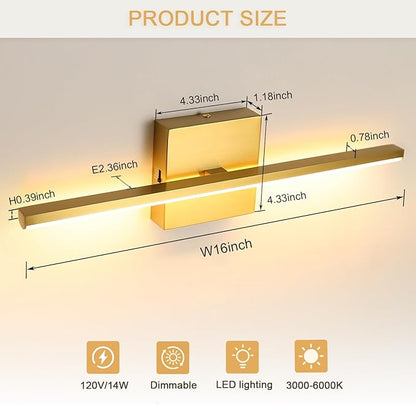 Vanity Light 16 Inch Modern Bathroom Light Fixtures 14W Wall Vanity Lamp Over Mirror, Dimmable 5CCT LED Wall Sconce for Bedroom Cabinets UL Certificated