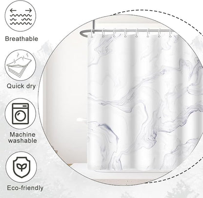 Stall Shower Curtain, White Marble Small Bathroom Curtain Modern Abstract Waterproof Shower Curtain Set with Hooks, 36x72 Inch