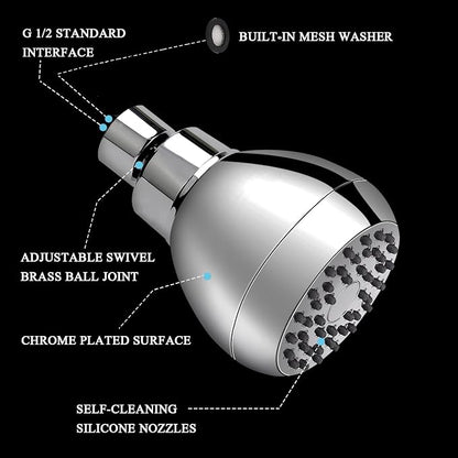 Aisoso High Pressure Shower Head 3 Inches Anti-clog Anti-leak Fixed Showerhead Chrome with Adjustable Swivel Brass Ball Joint for Relaxing and Comfortable Shower Experience
