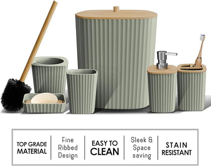 Clara Clark Bathroom Set - Sage Green Bathroom Accessories Set, 6PC Bathroom Accessory Set, Bathroom Sets with Bathroom Rugs, Toilet Brush, Trash Can & Soap Dispenser