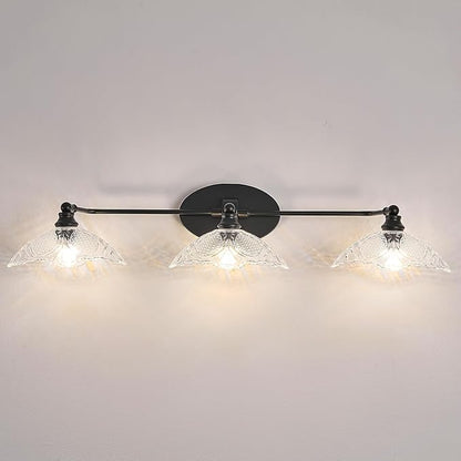 Vintage Vanity Light, 3-Light Black Vanity Light Bathroom Lights fixtures Over Mirror 33.85 Inch Modern Dimmable Bath Light Fixture for Bathroom Makeup, (Requires E12 Bulb, Not Included)