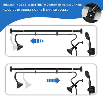OURBAOFU Tandem Shower, Dual Shower Heads for Couples & Handheld head, Triple Shower Head System for Two People, High Pressure and Adjustable Double Shower Heads and Handheld Shower Head（Black)