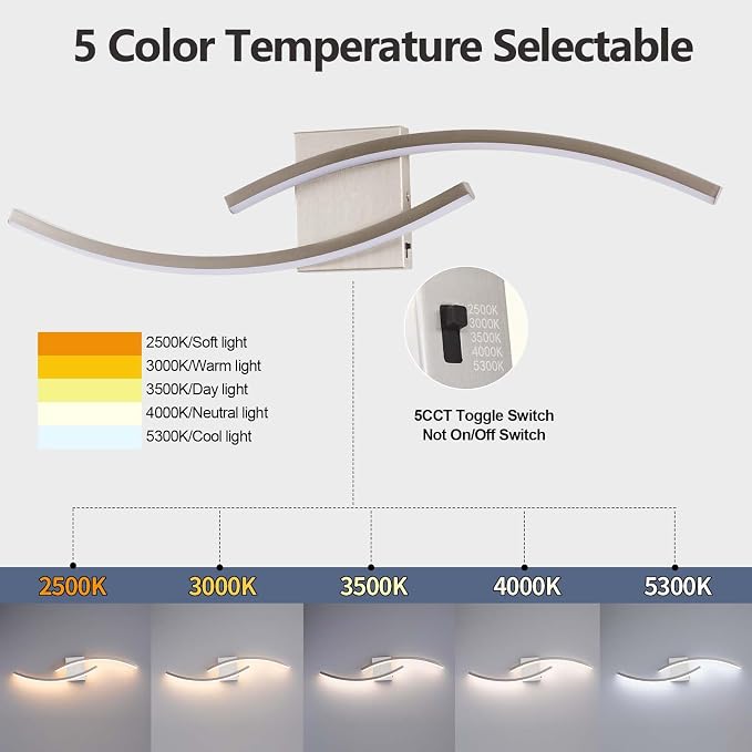 31.5 inch Modern Bathroom Vanity Light Brushed Nickel Lights Fixtures Dimmable 5CCT Led Bathroom Light Fixture Over Mirror Modern Wall lamp for Cabinet Hallway