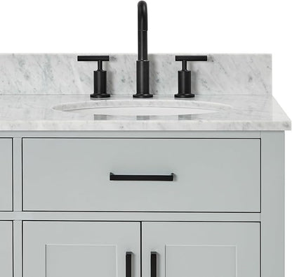 ARIEL Hepburn 66-inch Bathroom Vanity with Sink,Solid Wood, 0.75-inch Italian Carrara Marble Countertop & Backsplash, Double Oval Porcelain Sink, 4 Soft Closing Doors, 6 Dovetail Drawers, Grey
