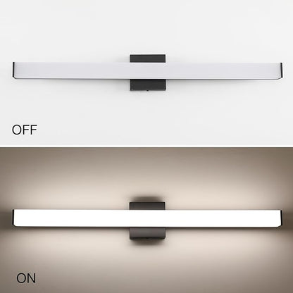 LED Bathroom Vanity Light Fixtures 31.5in Matte Black,Dimmable 24W 4000K Natural White Square Wall Fixture, Modern Lighting for Over Mirror, Damp Rated