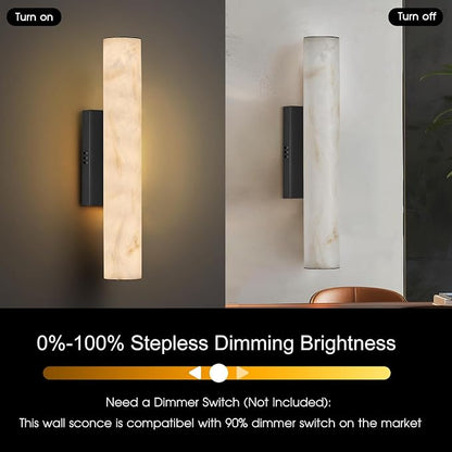Alabaster Wall Sconce, 20" Matte Black Linear Wall Sconces, 3000K Dimmable Artisan-Cast Alabaster Sconce for Living Room, Modern Wall Lighting for Bathroom, Bedroom, Hallway, 1 Pack, Faux Alabaster