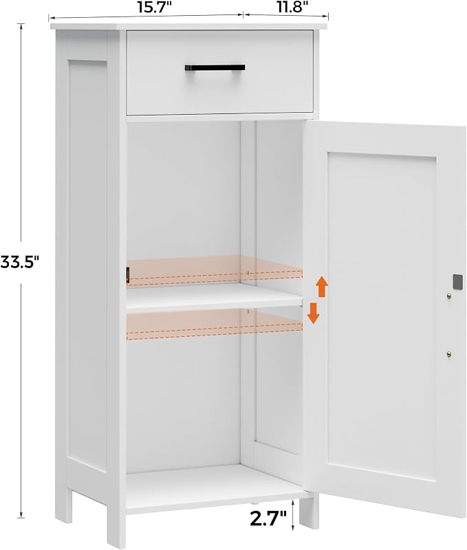 Homhedy Bathroom Storage Cabinet with Drawer & Adjustable Shelf | Freestanding Storage Cabinet for Bathroom, Entryway, Living Room & Kitchen, White, 15.7"W