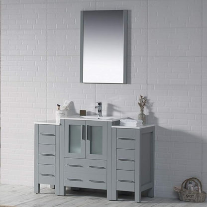 Blossom 48 Inch Bathroom Vanity with Sink - Metal Grey Solid Wood Cabinet with Tempered Glass & Side Storage Towers - Clearance Bathroom Vanity - Integrated Sink Countertop - Bathroom Sink Vanities