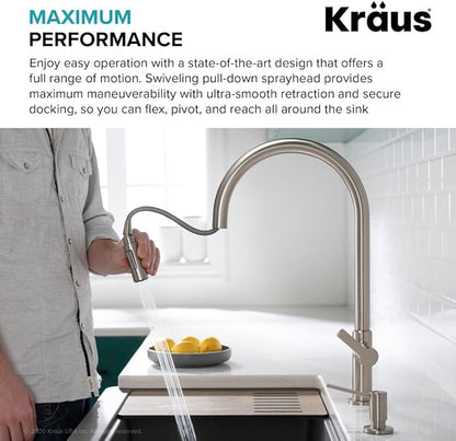 KRAUS Oletto High-Arc Single Handle Pull-Down Kitchen Faucet in Matte Black, KPF-2821MB