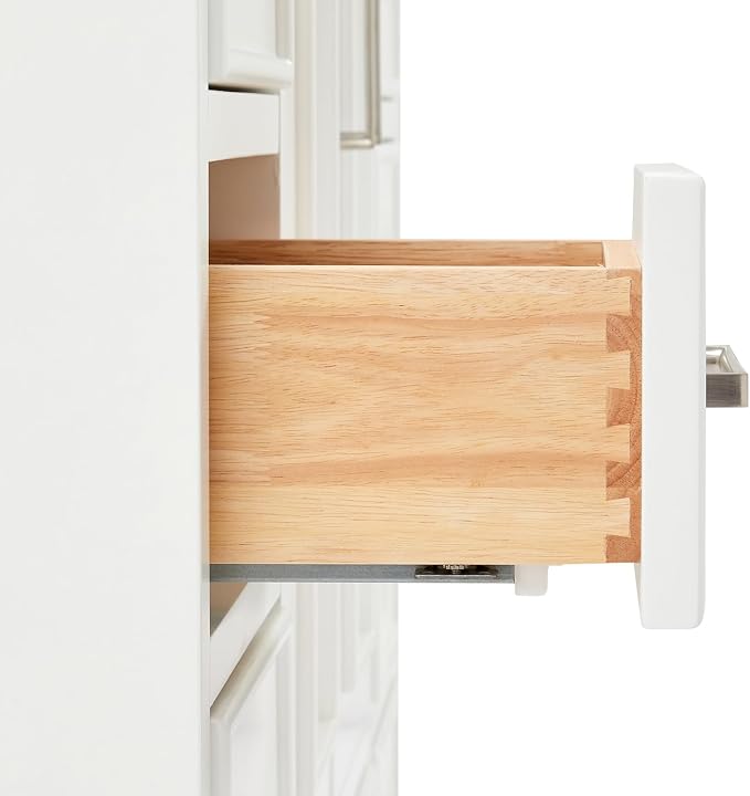 Langford 48-inch White Bathroom Vanity with Center Rectangle Single Sink, Italian Carrara Marble Countertop & Backsplash, Solid Wood Frame, Soft-Closing & Dovetail Drawers