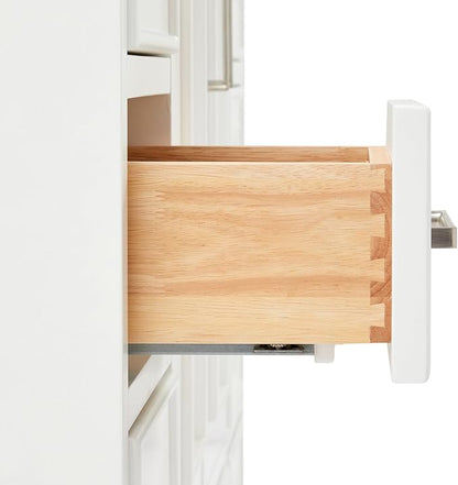 Langford 48-inch White Bathroom Vanity with Center Rectangle Single Sink, Italian Carrara Marble Countertop & Backsplash, Solid Wood Frame, Soft-Closing & Dovetail Drawers
