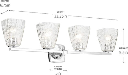 Kichler Marant 33.25" 4-Light Vanity Light with Clear Water Glass in Chrome, for Bathroom, Powder Room, Over a Mirror, (33.25" W x 9.5" H), 55217CHWTR