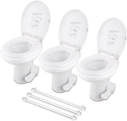 Yescom 3 Packs RV Camper Gravity Flush Toilets Elongated 20" High Profile | Foot Pedal for Motorhome Caravan Travel Trailer HDPE Portable Restroom Toilet Fits for Marine