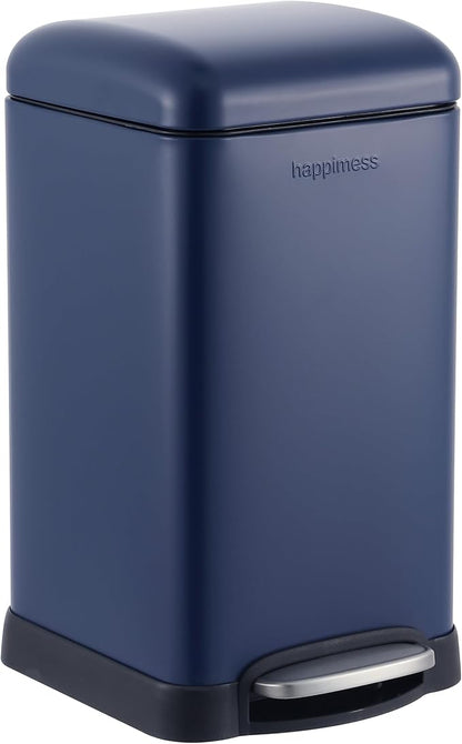 happimess Betty Retro Mini 3.2 Gal Step Trash Can, Denim Blue | Soft-Close Lid, Removable Liner, Iron, Hands-Free Pedal, Satin Finish, Non-Skid Base, Built-In Damper, Modern, Minimalistic