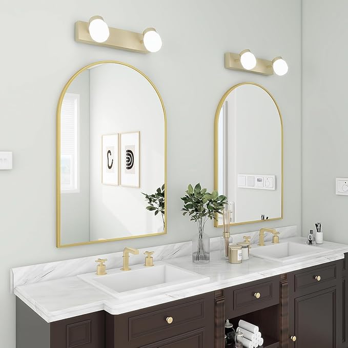 BEAUTYPEAK 24"x36" Arch Bathroom Wall Mirror, Gold | Wall Mounted Vanity Metal Frame Mirror for Bedroom, Entryway, Living Room, Fireplace