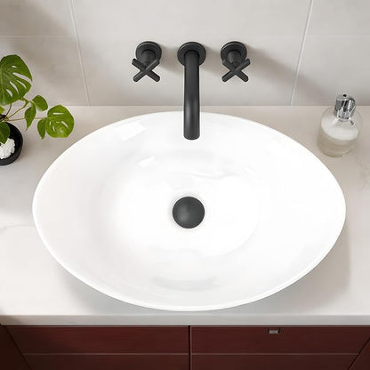 NUESTRA VIDA 23×15.2×7.7 inch Bathroom Vessel Sink, Modern Egg Shape Vanity Sink Above Counter Art Basin with Overflow, Oval Vessel Sink Bowl for Vanity Surface Mounted, Glossy White