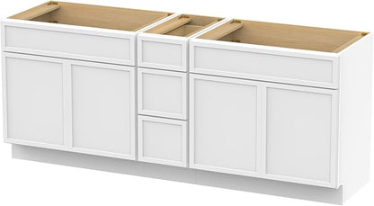 HomeBeyond 72 Inches Bathroom Vanity Base Cabinet Without Sink, Double Sink Top Sturdy Floor Mounted Cabinet with Door & Soft Closing Drawers, White, VA4130-2+VA4112-3