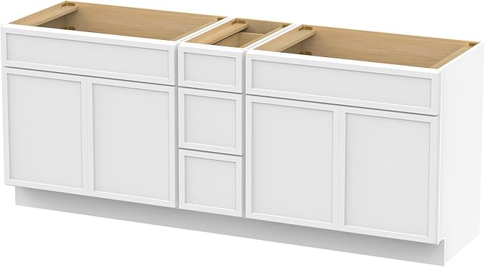 HomeBeyond 90 Inches Bathroom Vanity Base Cabinet Without Sink, Double Sink Top Sturdy Floor Mounted Cabinet with Door & Soft Closing Drawers, White, VA4139-2+VA4112-3