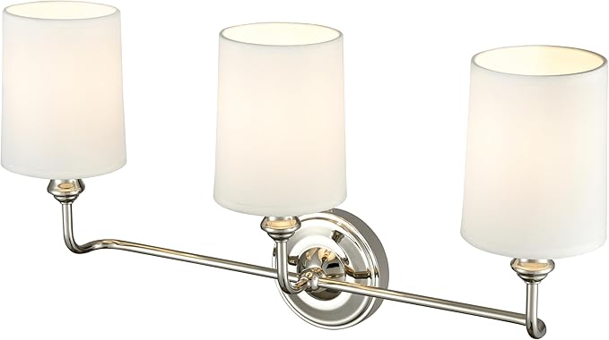 ML Lighting | Leena Collection | 99803-PN | Indoor 3 Light Vanity in Polished Nickel with White Fabric Shade | Elegant and Versatile Design for Any Bathroom