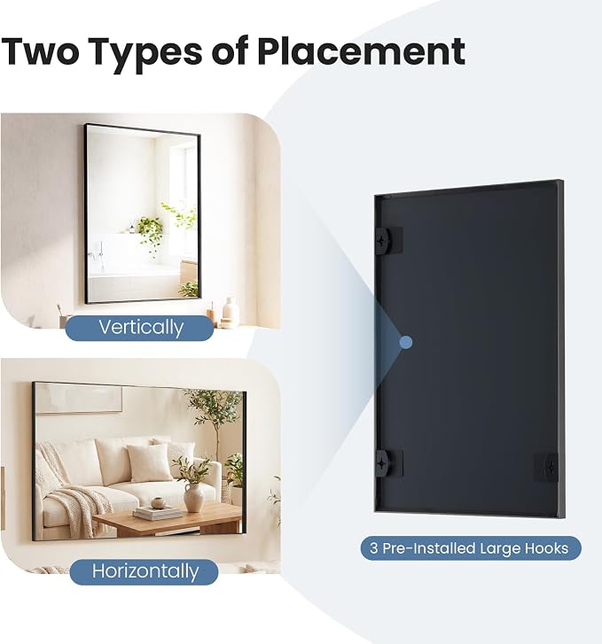 DUMOS 24"x40" Wall Mirror, Bathroom Mirrors for Over Sink, Black | Tempered Glass & Anti Rust Metal Frame, Decor for Entryway, Living Room, Bathroom, Vanity