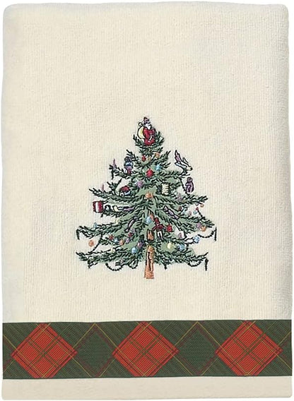 Spode - Hand Towel, Soft & Absorbent Cotton, Holiday Bathroom Decor Christmas Tree Tartan Collection