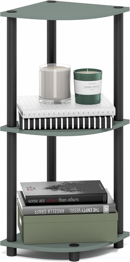 Furinno Turn-N-Tube Corner Shelf, 3-Tier Corner Bookshelf, Display Storage Shelves with Open Shelves, for Organization and Storage, Living Room, Home Office, Garage, Sage Green