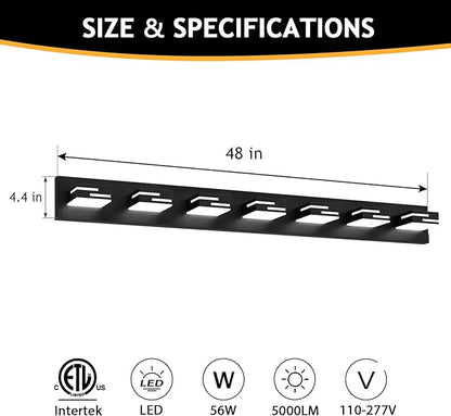 LED Modern Bathroom Vanity Light Fixtures 7-Light 5CCT Dimmable Matte Black Vanity Lights for Bathroom Lighting Fixtures Over Mirror, with 350° Rotatable Acrylic Heads, 48-inch