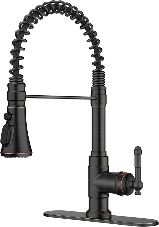 FORIOUS Antique Kitchen Faucet with Pull Down Sprayer, Oil Rubber Bronze, High Arc Single Handle Vintage Spring Sink Faucet 1 or 3 Hole for Pot Filler, Farmhouse Camper Laundry Camper
