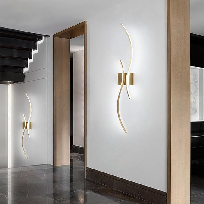 CANEOE Modern Led Wall Light Set of Two, 39inch Gold Indoor Led Wall Sconce Lighting, Bathroom Vanity Light Fixtures Over Mirror for Living Room Hallway Bedroom Bedside Wall Lamp (Gold,6000K,2 Packs)